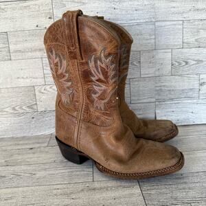 Old West Kids cowboy western boots US Size 12D tan leather preowned square 8202